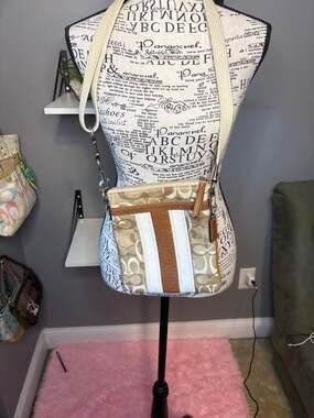 Coach Signature Canvas Stripe File Crossbody Bag